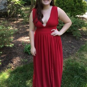Red V Neck plunge Prom Dress